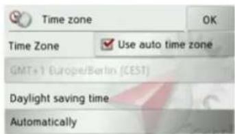Time zone OK Time Zone Use auto time zone GMT+1 Europe/Berlin (CES1) Daylight saving time Automatically