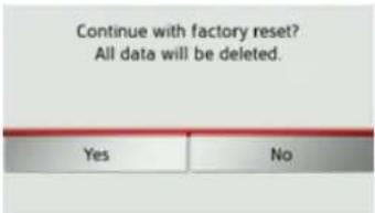Continue with factory reset? All data will be deleted. Yes No