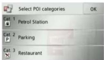 Select POI categories OK Cat. 1 Petrol Station Cat. 2 Parking Cat. 3 Restaurant