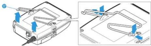 Technical diagram showing mechanical assembly with blue arrows indicating motion or force direction, labeled with number 17