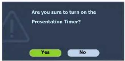 Are you sure to turn on the Presentation Timer? Yes No