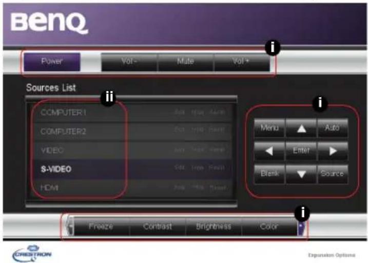 BenQ Power Vol - Mate Vol + Sources List COMPUTER1 Auto Home Auto COMPUTER2 Vol - Init - Reset Video Auto Home Video S-VIDEO Vol - Init - Reset HDMI Menu Auto Enter Blank Source Freeze Contrast Brightness Color i i i Expiration Options