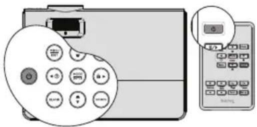 Diagram showing remote control panel with icons and a control panel with a play button, illustrating device status or navigation.