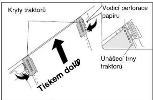Kryty traktorů Tiskem dolp Vodicí perforace papíru Unášecí trny traktorů