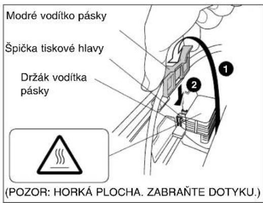 Modré vodítko pásky Špička tiskové hlavy Držák vodítka pásky (POZOR: HORKÁ PLOCHA. ZABRAŇTE DOTYKU.)