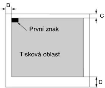 B První znak Tisková oblast C D