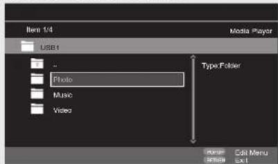 Item 1/4 USB 1 .. Photo Music Video Type Folder Edit Menu Edit OK SINCE EUI