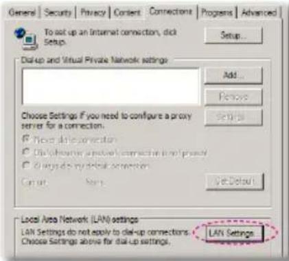 General Security Privacy Content Connections Programs Advanced To set up an Internet connection, click Setup... Add... Remove... Choose Settings If you need to configure a proxy server for a connection. New dial-up connections Dial-up connection is not present Always do my dial-up connection. Cancel Save Get Default Local Area Network (LAN) settings LAN Settings do not apply to dial-up connections. Choose Settings above for dial-up settings. LAN Settings