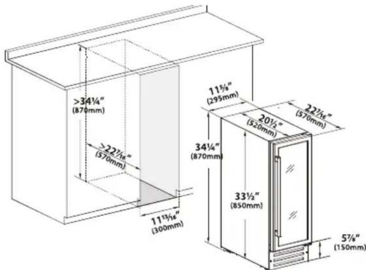 >34¼″ (870mm) 22½″ (570mm) 11½″ (300mm) 34¼″ (870mm) 33½″ (850mm) 11½″ (295mm) 20½″ (520mm) 22½″ (570mm) 5½″ (150mm)