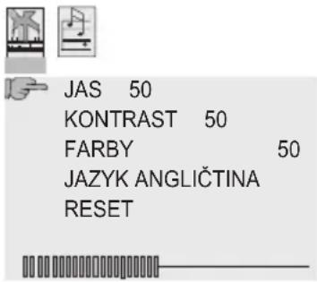 JAS 50 KONTRAST 50 FARBY 50 JAZYK ANGLIČTINA RESET