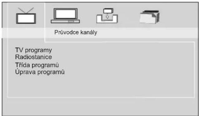 Průvodce kanály TV programy Radiostanice Třída programů Úprava programů