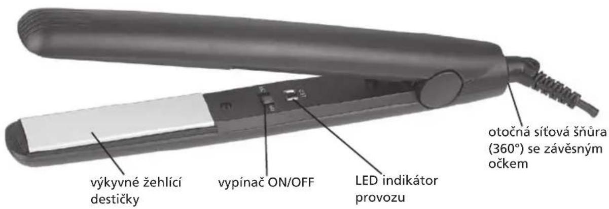 výkyvné žehlící destičky vypínač ON/OFF LED indikátor provozu otočná síťová šňůra (360°) se závěsným očkem