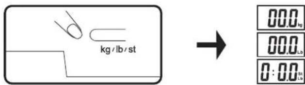 kg/lb/st 000 kg 000 Lb 0:00 St.Lb