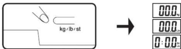 kg/lb/st 000 kg 000 Lh 0:00 St