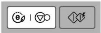 Two gray rectangular icons with symbols: one with a circular icon containing a dash, the other with a triangle and a lightning bolt symbol.