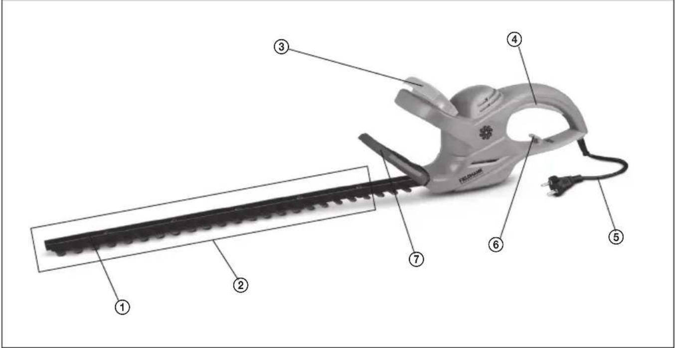 Labeled diagram of a hair shower with numbered parts for identification