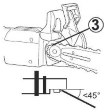 Technical diagram of a mechanical tool with numbered component and angle annotation