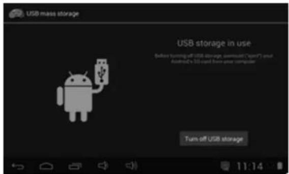USB mass storage USB storage in use Before turning off USB storage, command("spin") and Android x 100 cap or other computer Turn off USB storage