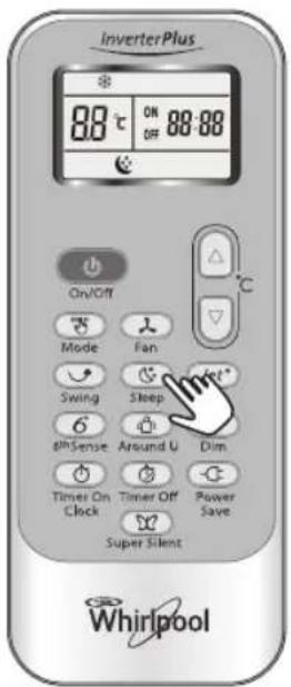 InverterPlus 88°C ON 88:88 Off On/Off Mode Fan Swing Sleep 60°Sense Around U Dim Timer On Timer Off Power Clock Save Super Silent Whirlpool