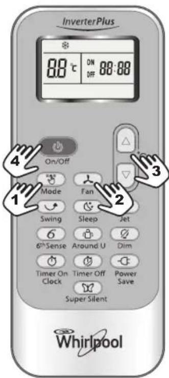 InverterPlus 88°C ON 88:88 On/Off Mode Fan Swing Sleep Jet 6thSense Around U Dim Timer On Timer Off Power Clock Super Silent Save Whirlpool
