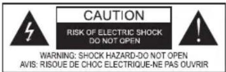 CAUTION RISK OF ELECTRIC SHOCK DO NOT OPEN WARNING: SHOCK HAZARD-DO NOT OPEN AVIS: RISQUE DE CHOC ELECTRIQUE-NE PAS OUVRIR