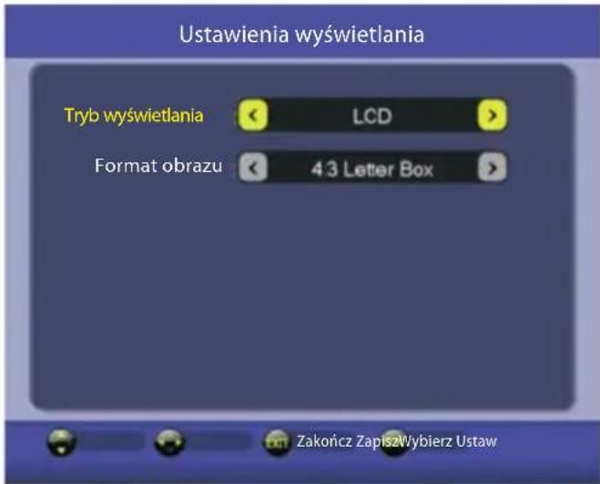 Ustawienia wyświetlania Tryb wyświetlania LCD Format obrazu 4.3 Letter Box Zakończ Zapisz Wybierz Ustaw