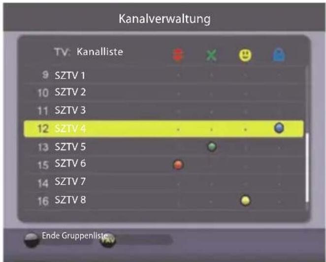 Kanalverwaltung TV: Kanalliste 9 SZTV 1 10 SZTV 2 11 SZTV 3 12 SZTV 4 13 SZTV 5 15 SZTV 6 14 SZTV 7 16 SZTV 8 Ende Gruppenliste