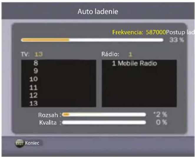 Auto Iadenie Frekvencia: 587000Postup iad 33 % TV: 13 Rádio: 1 8 9 10 11 12 13 1 Mobile Radio Rozsah : 2 % Kvalita : 0 % Koniec