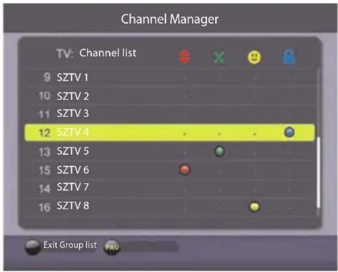 Channel Manager TV: Channel list 9 SZTV 1 10 SZTV 2 11 SZTV 3 12 SZTV 4 13 SZTV 5 15 SZTV 6 14 SZTV 7 16 SZTV 8 Exit Group list