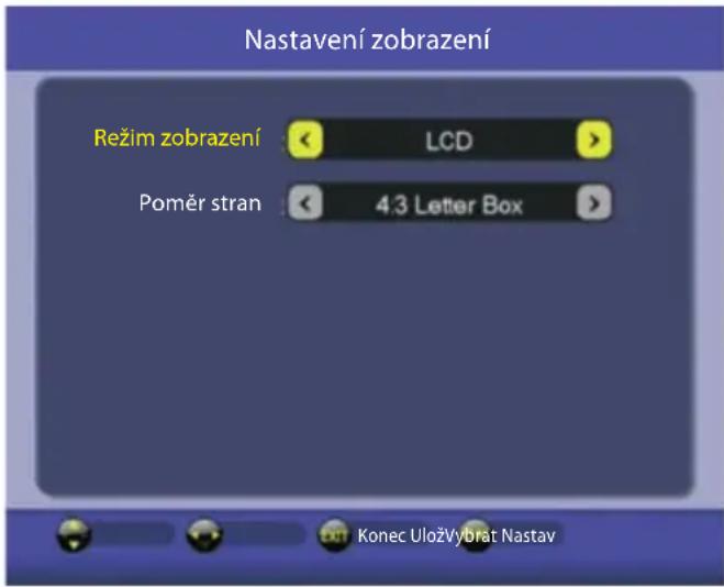 Nastavení zobrazení Režim zobrazení LCD Poměr stran 4.3 Letter Box Konec UložVybrat Nastav