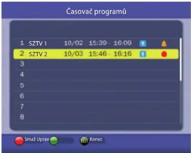 Časovač programů 1 SZTV 1 10/02 15:39 - 16:09 1 2 SZTV 2 10/03 15:46 - 16:16 1 3 4 5 6 7 8 Smaž Uprav Konec