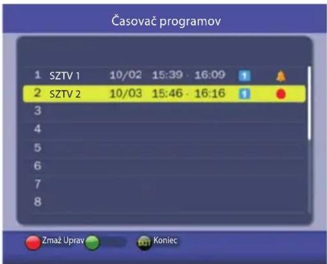 Časovač programov 1 SZTV 1 10/02 15:39 16:09 2 SZTV 2 10/03 15:46 16:16 3 4 5 6 7 8 Zmaž Uprav Koniec