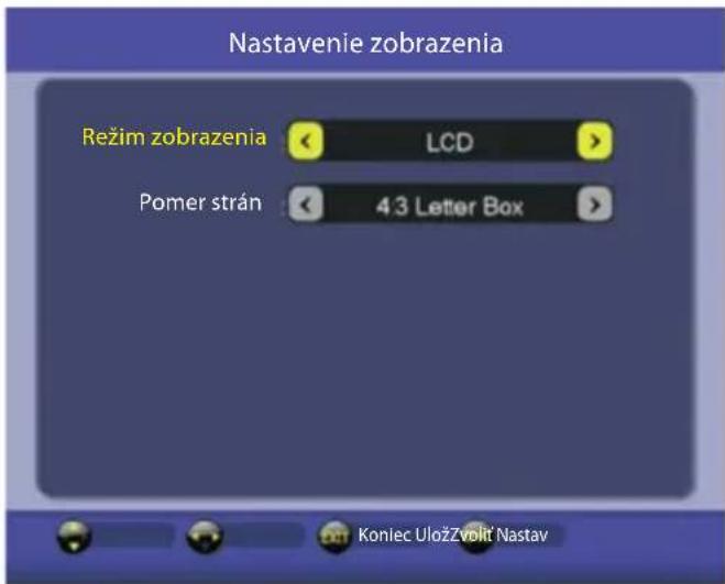 Nastavenie zobrazenia Režim zobrazenia LCD Pomer strán 4.3 Letter Box Koniec UložZvolt Nastav