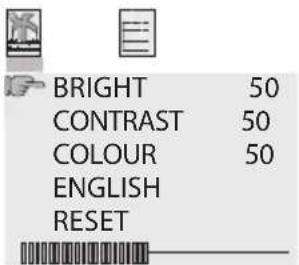 BRIGHT 50 CONTRAST 50 COLOUR 50 ENGLISH RESET