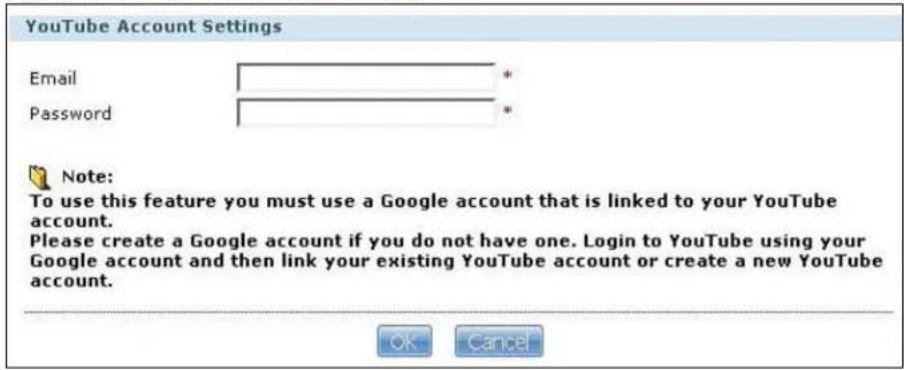 YouTube Account Settings Email * Password * Note: To use this feature you must use a Google account that is linked to your YouTube account. Please create a Google account if you do not have one. Login to YouTube using your Google account and then link your existing YouTube account or create a new YouTube account. OK Cancel