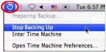 Preparing Backup... Stop Backing Up Enter Time Machine Open Time Machine Preferences...
