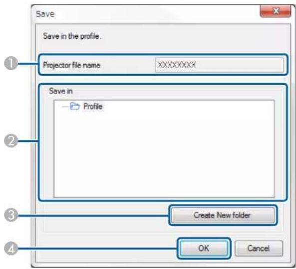 Save Save in the profile. Projector file name XXXXXXXX Save in Profile Create New folder OK Cancel
