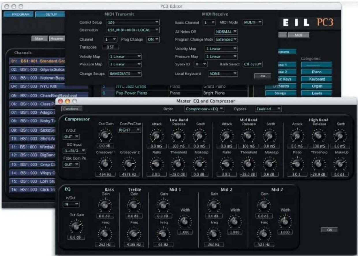 PC3 Editor PROGRAM SETUP Control Setup 126 Destination USB MIDI+MIDI+LOCAL Channel 1 Prog Change ON Transpose 0 ST Velocity Map 1 Linear Pressure Map 1 Linear Change Setups IMMEDIATE MIDI Transmit MIDI Receive Basic Channel 1 MIDI Mode MULTI All Notes Off NORMAL Program Change Mode Extended Velocity Map 1 Linear Pressure Map 1 Linear Sysex ID 0 Bank Select Ccl 0/37# Local Keyboard NONE OK E I L PC3 MIDI Channels: 01: BS1: 001 Standard Gra 02: BS1: 000 GilpirisSuitce 03: BS1: 000 Molown Bass 04: BS1: 000 NYC Kits 05: BS1: 000 ChemBopsBassLead 06: BS1: 000 Class P 07: BS1: 000 Adegio S 08: BS1: 000 Moby Tu 09: BS1: 000 SickoSv 10: BS1: 000 She's N 11: BS1: 000 Winds&F 12: BS1: 000 BigBand 13: BS1: 000 Crisp Cl 14: BS1: 000 Wispy O 15: BS1: 000 LoFi Stu 16: BS1: 000 Click Tr Master EQ and Compressor Conditions Order Compressor->EQ Bypass Enabled Compressor Out Gain ComPrsChar Low Band Mid Band High Band In/Out RIGHT Attack Release Smith Attack Release Smith Attack Release Smith OUT SD Input 0.0 dB 1.0 mS 1.0 mS 1.0 mS 1.0 mS 1.0 mS 1.0 mS 1.0 mS 1.0 mS 1.0 mS 1.0 mS 1.0 mS 1.0 mS 1.0 mS 1.0 mS 1.0 mS 1.0 mS 1.0 mS 1.5 mS (L+R)/2 Crossover 1 Crossover 2 Ratio Threshold MakeUp Ratio Threshold MakeUp Ratio Threshold MakeUp Ratio Threshold MakeUp Ratio Threshold MakeUp Ratio Threshold MakeUp Ratio Threshold MakeUp Ratio Threshold MakeUp Ratio Threshold MakeUp Ratio Threshold MakeUp Ratio Threshold MakeUp Ratio Threshold MakeUp Ratio Threshold MakeUp Ratio Threshold MakeUp Ratio Threshold MakeUp Ratio Threshold MakeUp Ratio Threshold MakeUp Ratio Threshold MakeUp Ratio Threshold MakeUp Ratio Threshold MakeUp Ratio Threshold MakeUp Ratio Threshold MakeUp Ratio Threshold MakeUp Ratio Threshold MakeUp Ratio Threshold MakeUp Ratio Threshold Makeup Fdbk Com Pn OUT 494 Hz 4978 Hz 3.0-1 -28.0 dB 0.0 dB 3.0-1 -28.0 dB 0.0 dB 3.0-1 -28.0 dB 0.0 dB 3.0-1 -28.0 dB 0.0 dB EQ Bass Treble Mid 1 Mid 2 Mid 2 In/Out Gain Gain Gain Gain Gain Gain Gain Gain In/Out IN Out Gain Freq Freq Freq Freq Freq Freq Freq Freq Freq Freq Freq Freq Freq Freq Freq Freq Freq Freq Freq Freq Freq Freq Freq Freq Freq Freq Freq Freq Freq Freq Freq Freq Freq Freq Freq Freq Freq Freq Freq Freq Freq Freq Freq Freq Freq Freq Freq Freq Freq Freq FReq Freq Freq Freq Freq Freq Freq Freq Freq Freq Freq Freq Freq Freq Freq Freq Freq Freq Freq Freq Freq Freq Freq Freq Freq Freq Freq Freq Freq Freq Freq Freq Freq Freq Freq Freq Freq Freq Freq Freq Freq Freq Freq Freq Freq Freq Freq Freq Freq Freq Feq Ft Eq Eq Eq Eq Eq Eq Eq Eq Eq Eq Eq Eq Eq Eq Eq Eq Eq Eq Eq Eq Eq Eq Eq Eq Eq Eq Eq Eq Eq Eq Eq Eq Eq Eq Eq Eq Eq Eq Eq Eq Eq Eq Eq Eq Eq Eq Eq Eq Eq Eq Eq Eq Eq Eq Eq Eq Eq Eq Eq Eq Eq Eq Eq Eq Eq Eq Eq Eq Eq Eq Eq Eq Eq Eq Eq Eq Eq Eq Eq Eq Eq Eq Eq Eq Eq Eq Eq Eq Eq Eq Eq Eq Eq Eq Eq Eq Eq Eq Eq Eq Esq E IL PC3 OK