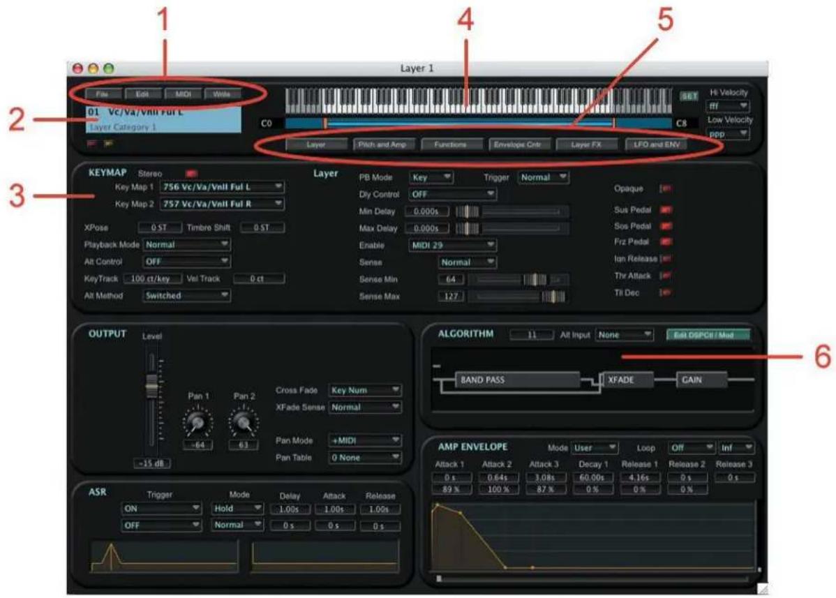 1 File Edit MIDI Write 01 Vc/Va/Vnll Ful L Layer Category 1 2 C0 3 Layer Pitch and Amp Functions Envelope Ctr Layer FX LFO and ENV 4 5 Hi Velocity ff Low Velocity ppp KEYMAP Stereo Key Map 1 756 Vc/Va/Vnll Ful L Key Map 2 757 Vc/Va/Vnll Ful R XPose 0 ST Timbre Shift 0 ST Playback Mode Normal Alt Control OFF KeyTrack 100 ct/key Vel Track 0 ct Alt Method Switched Layer PB Mode Key Trigger Normal Dly Control OFF Min Delay 0.000s Max Delay 0.000s Enable MIDI 29 Sense Normal Sense Min 64 Sense Max 127 OUTPUT Level Pan 1 Pan 2 Cross Fade Key Num XFade Sense Normal Pan Mode +MIDI Pan Table 0 None -15 dB ALGORITHM 11 Alt Input None Edit OSPCH/Mid BAND PASS XFADE GAIN AMP ENVELOPE Mode User Loop Off Inf Attack 1 Attack 2 Attack 3 Decay 1 Release 1 Release 2 Release 3 0 s 0.64s 3.08s 60.00s 4.16s 0 s 0 s 89 % 100 % 87 % 0 % 0 % 0 % ASR Trigger Mode Delay Attack Release ON Hold 1.00s 1.00s 1.00s OFF Normal 0 s 0 s 0 s