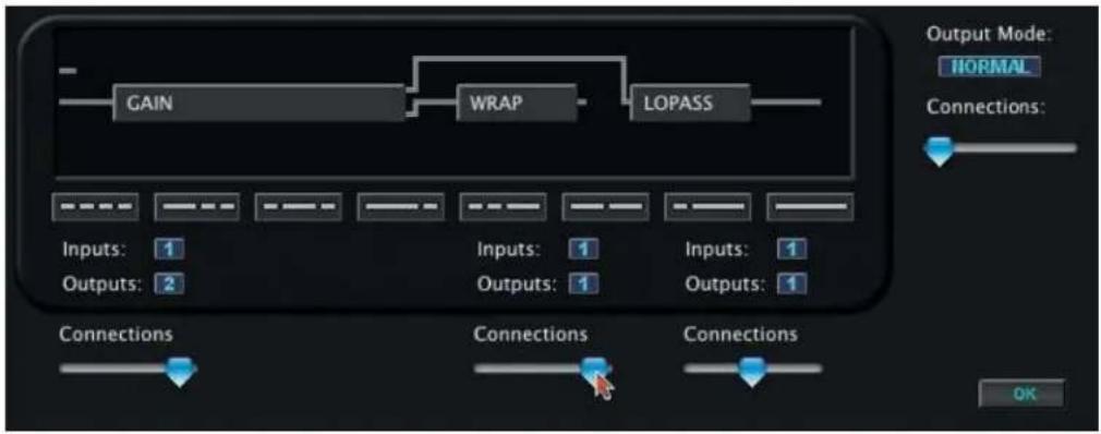 GAIN WRAP LOPASS Output Mode: NORMAL Connections: Inputs: 1 Outputs: 2 Inputs: 1 Outputs: 1 Inputs: 1 Outputs: 1 Connections Connections Connections OK
