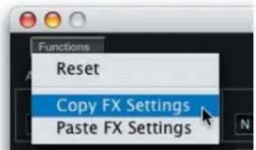 Functions Reset Copy FX Settings Paste FX Settings