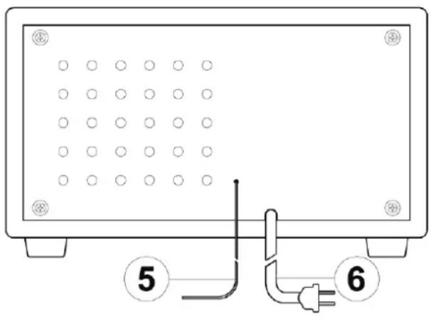 Diagram of a device panel with labeled components and connections, including numbered parts 5 and 6.