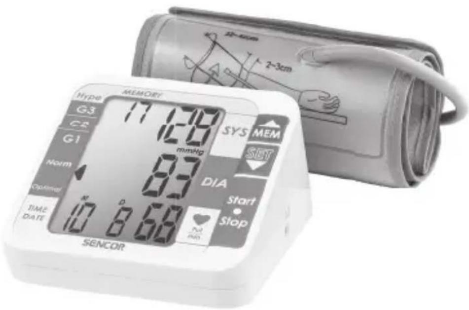 12-4cm 2-3cm Hype MEMORY G-3 17 128 mmHg CS G1 Norm Optimal TIME DATE 10 D 68 SENCOR SYS MEM SET DIA Start Stop N M NO