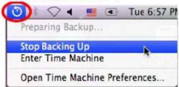 Preparing Backup... Stop Backing Up Enter Time Machine Open Time Machine Preferences...