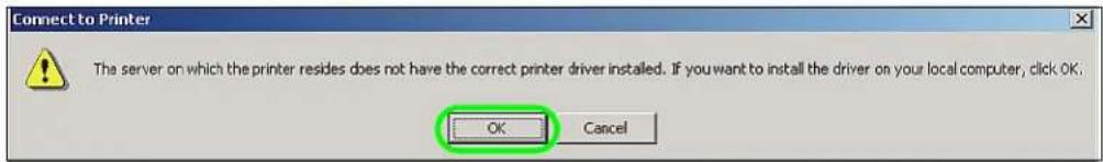 Connect to Printer The server on which the printer resides does not have the correct printer driver installed. If you want to install the driver on your local computer, click OK. OK Cancel