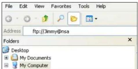 File Edit View Favorites Tools Help Address ftp://Jimmy@nsa Folders Desktop My Documents My Computer