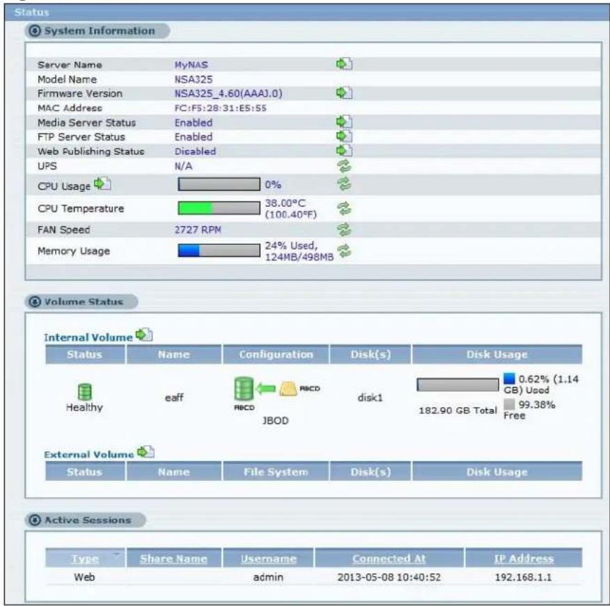 ZYXEL NSA310S-1T - The Status Screen - 1