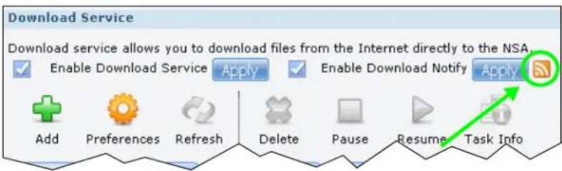 Download Service Download service allows you to download files from the Internet directly to the NSA. Enable Download Service Apply Enable Download Notify Apply Add Preferences Refresh Delete Pause Resume Task Info