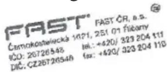 FAST® FAST CR, a.s. Čarnakostelacká 1021, 251 07 Fúčaný ÍCO: 26726548 DIČ: CZ26726548 tel.: +420/ 323 204 111 fax: +420/ 323 204 110