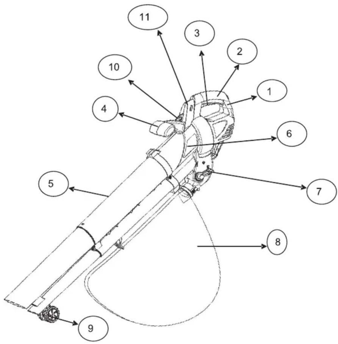 Technical diagram of a mechanical device with numbered components for identification